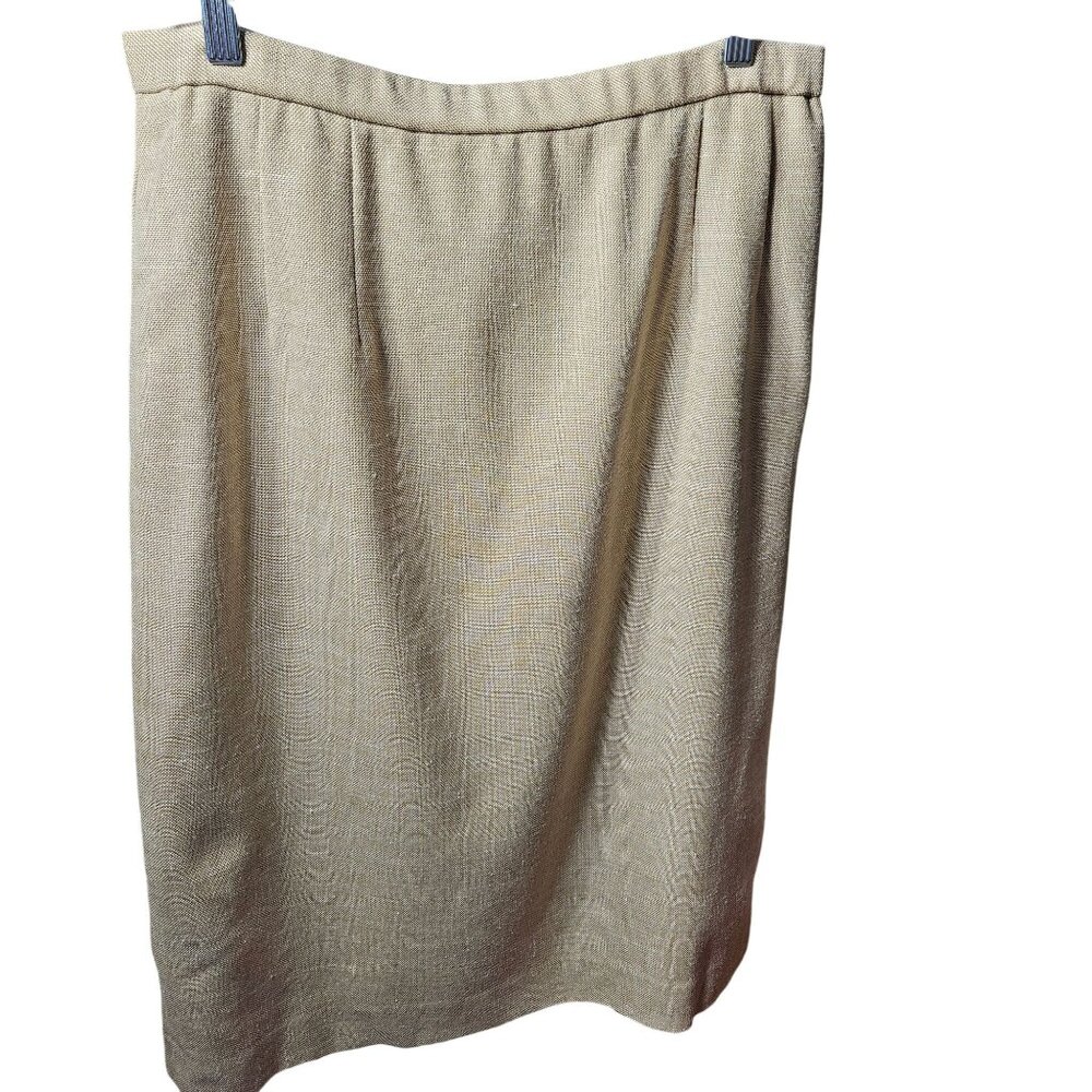 Pendleton Womens Beige Wool Blend Midi Skirt Size 12 With Back Pleat & Button Cl